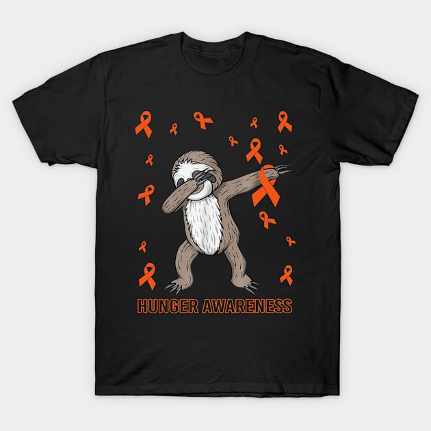 Dabbing Sloth Cute Funny Dog Dab Love Hope Faith Believe Support Hunger Awareness Orange Ribbon Warrior T-Shirt by celsaclaudio506